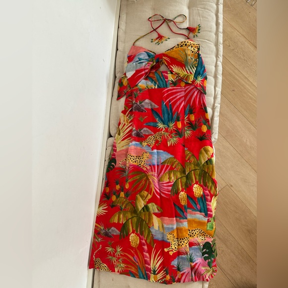 Farm Rio Jungle Bow Dress 100% linen size Small - Picture 3 of 4